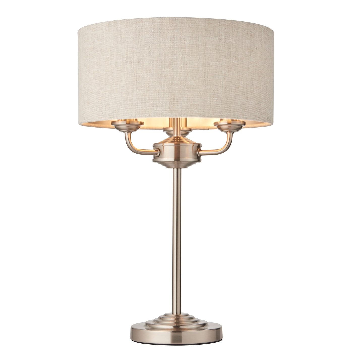 Bodhi Lighting Chickerell 3 Table Light Chrome & Natural Linen House of Isabella UK