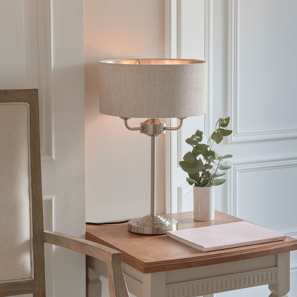 Chickerell 3 Table Light Chrome & Natural Linen.