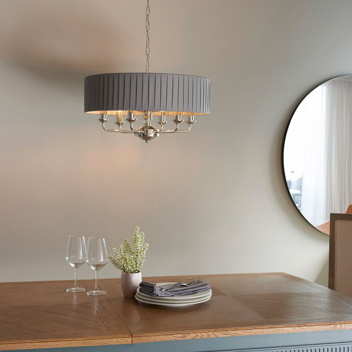 Chickerell 6 Pendant Light Nickel & Charcoal 300-780mm.