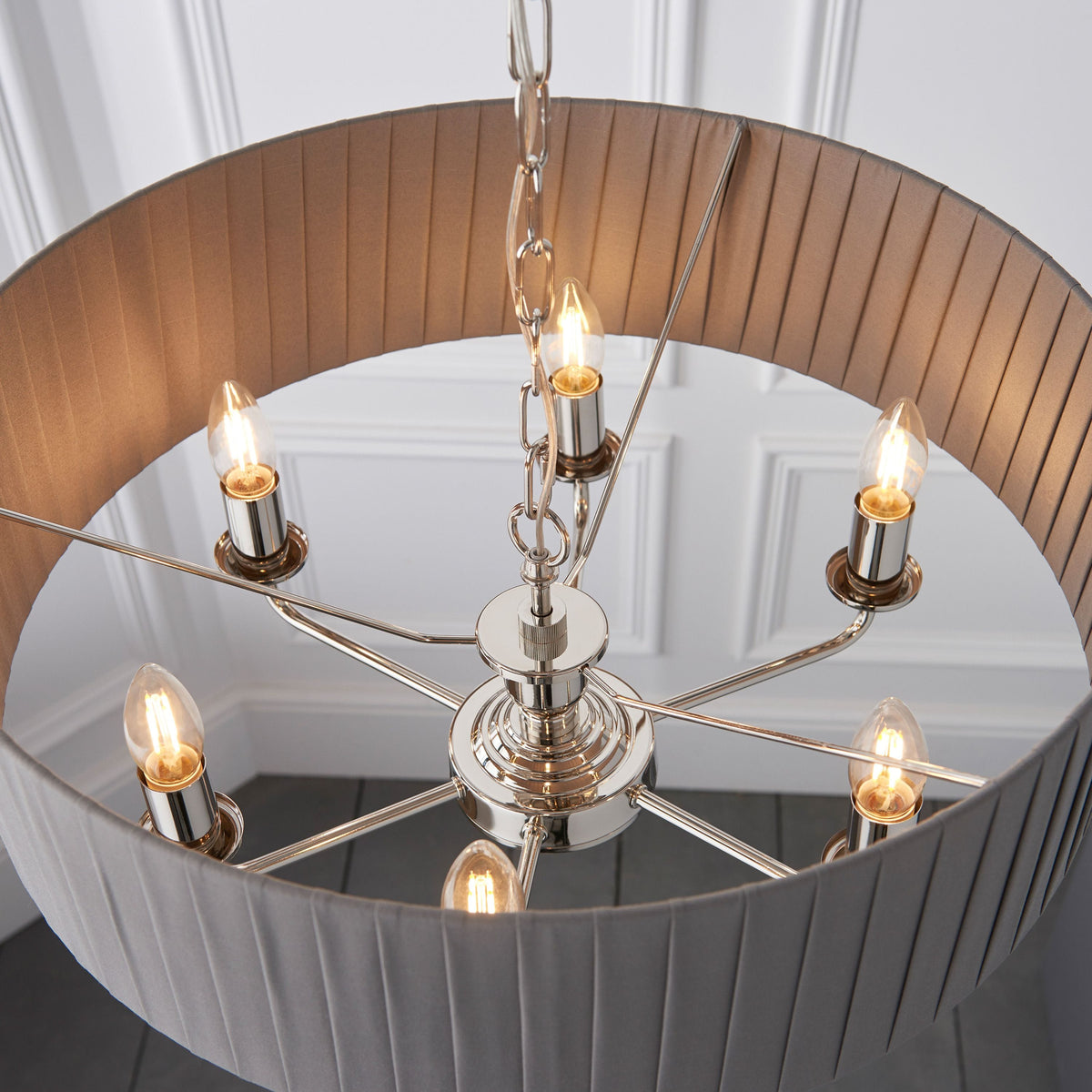 Chickerell 6 Pendant Light Nickel & Charcoal 300-780mm.