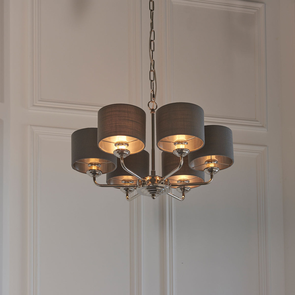 Chickerell 6 Pendant Light Nickel & Charcoal 300-900mm.