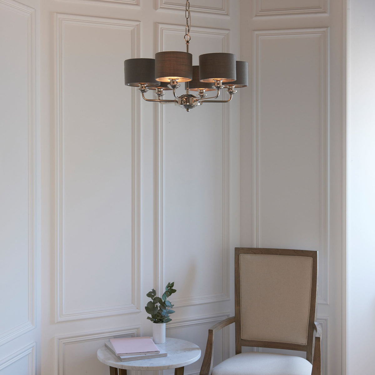 Chickerell 6 Pendant Light Nickel & Charcoal 300-900mm.