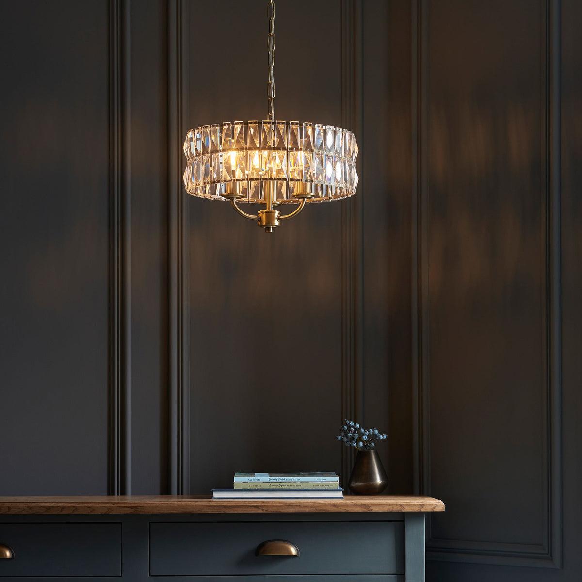 Clifton 3 Pendant Light Antique Brass.