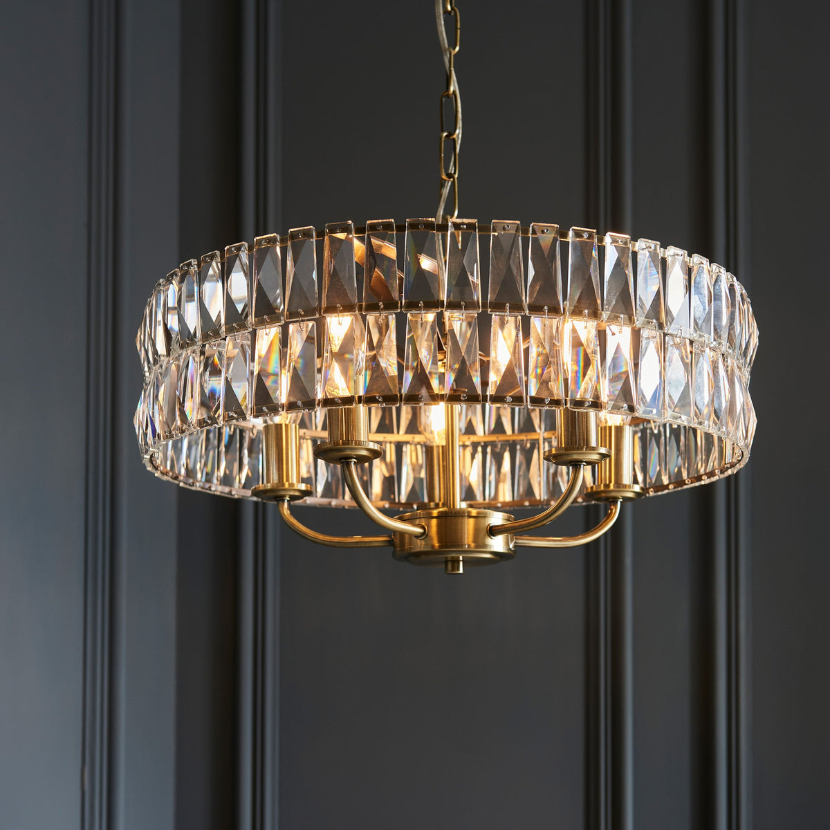 Clifton 5 Pendant Light Antique Brass.