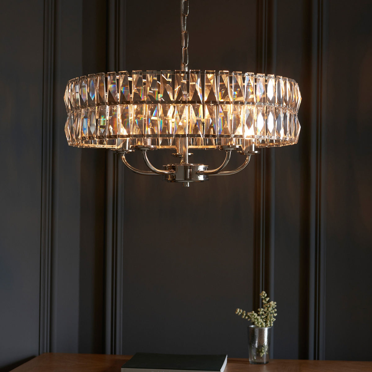 Clifton 5 Pendant Light Bright Nickel.