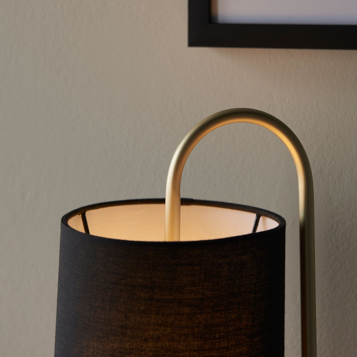Clip Table Lamp Antique Brass/Black Fabric.