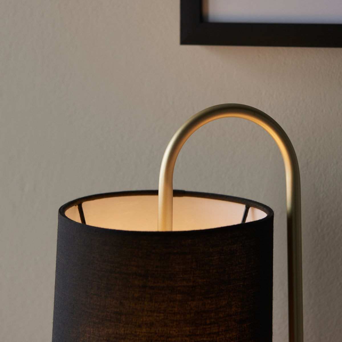 Clip Table Lamp Antique Brass/Black Fabric.