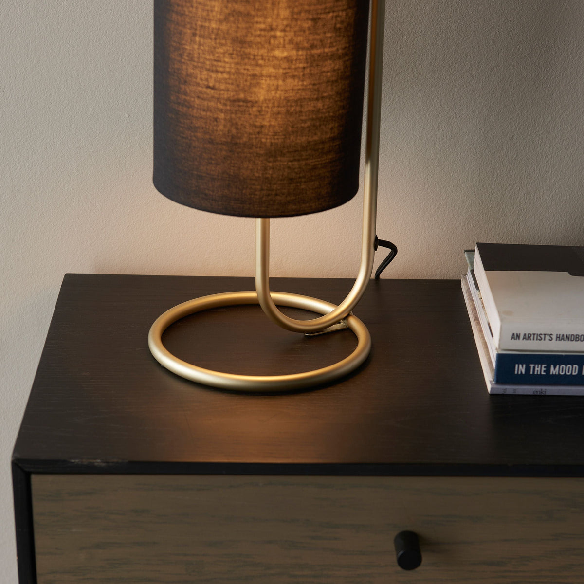 Clip Table Lamp Antique Brass/Black Fabric.
