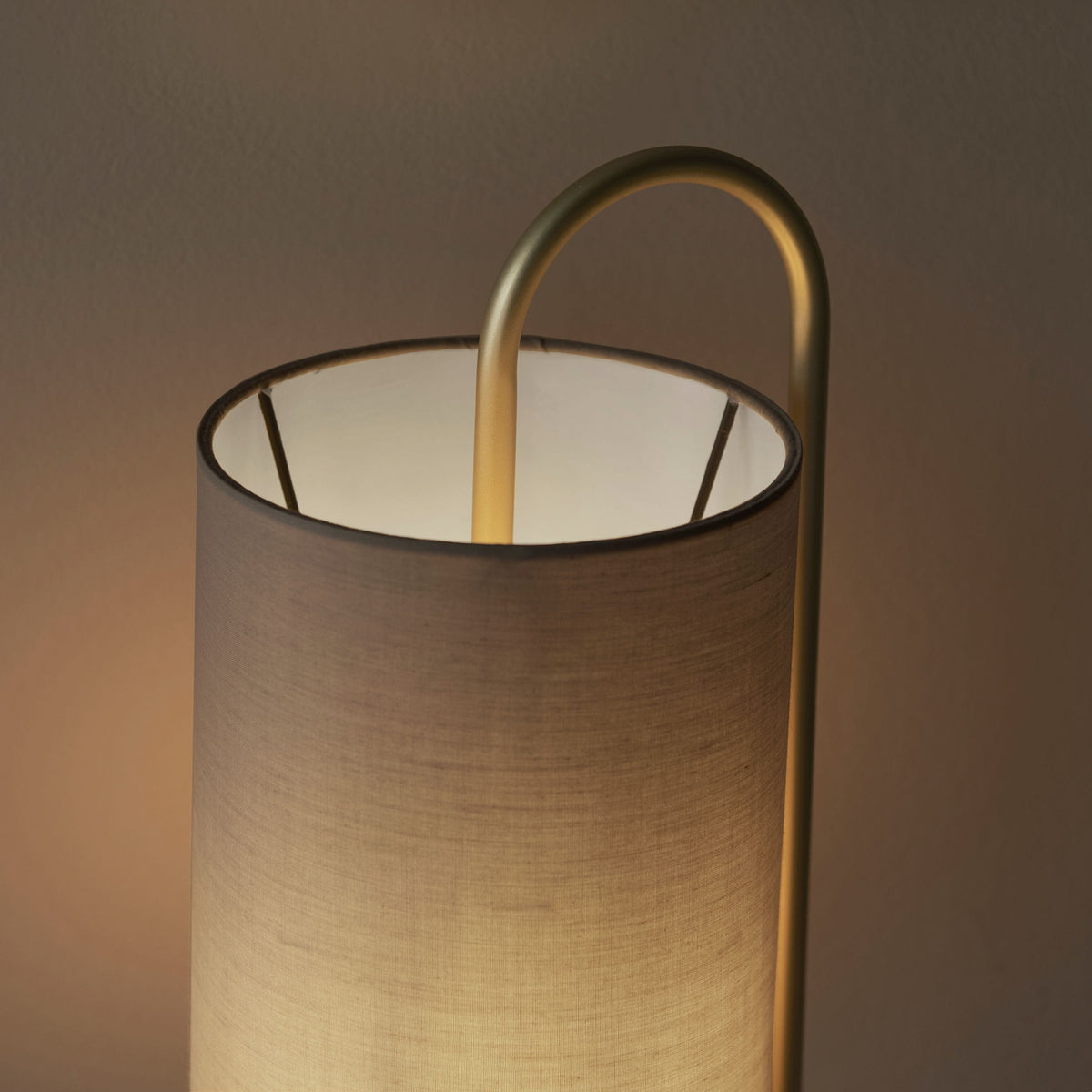 Clip Table Lamp Antique Brass/Grey Fabric.