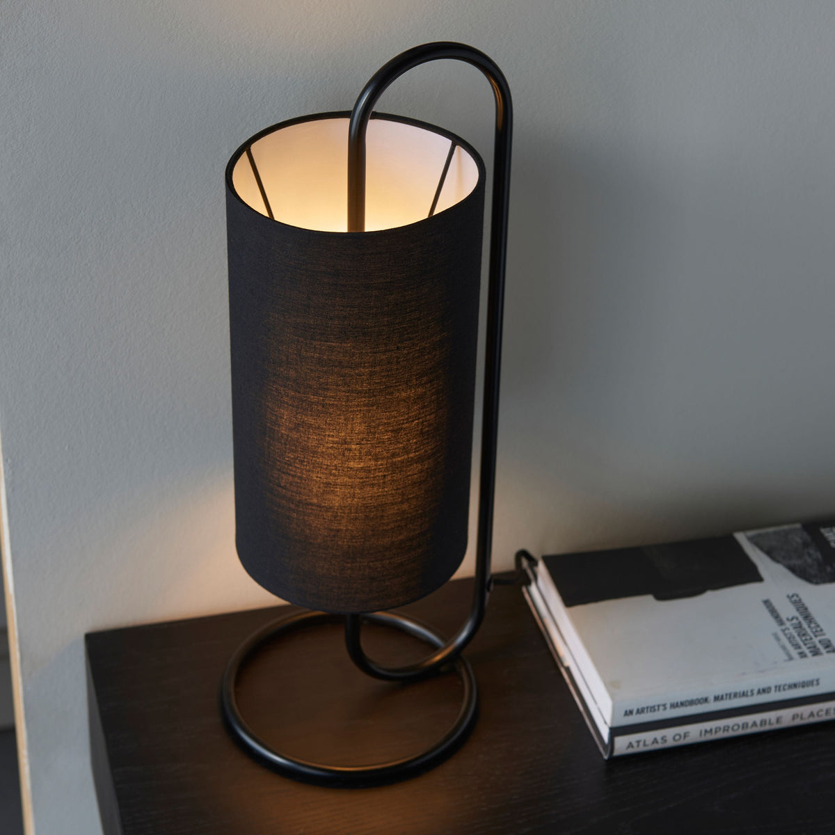 Clip Table Lamp Matt Black/Black Fabric.