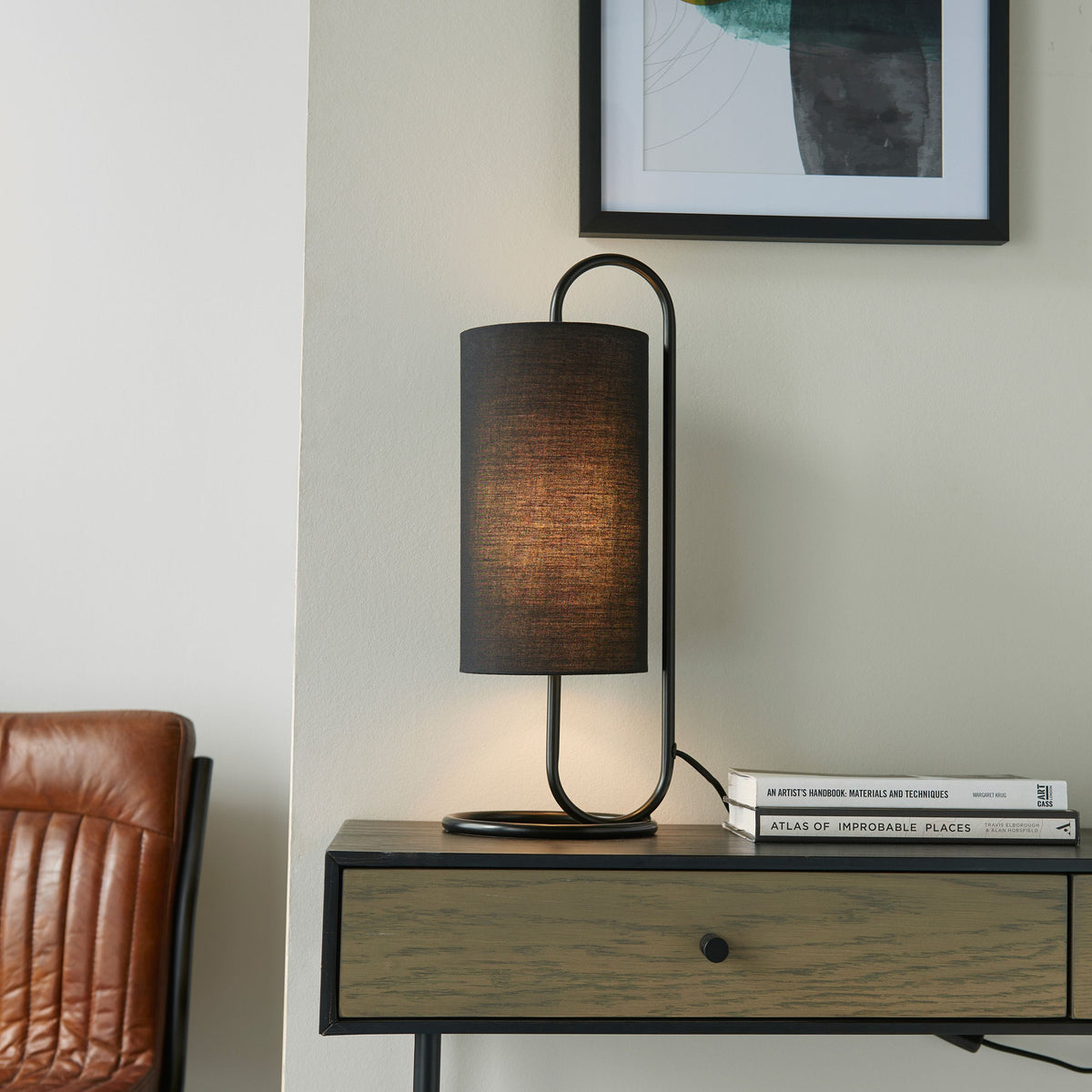 Clip Table Lamp Matt Black/Black Fabric.
