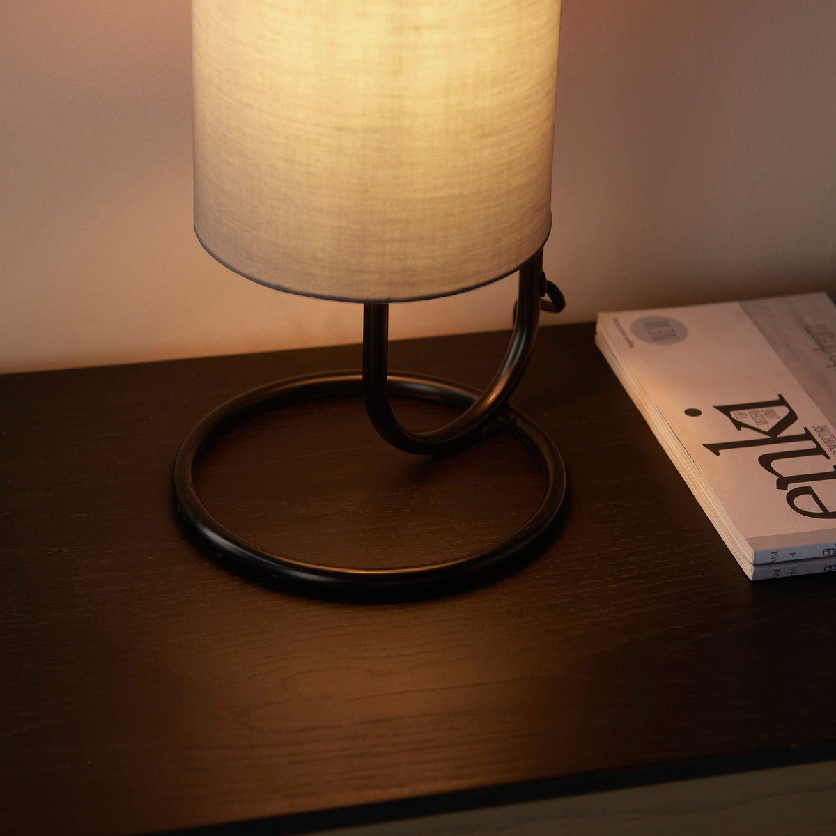 Clip Table Lamp Matt Black/Grey Fabric.