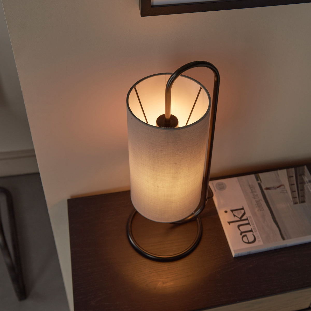 Clip Table Lamp Matt Black/Grey Fabric.