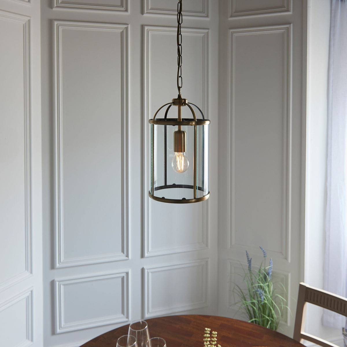 Cowslip Pendant Light Antique Brass.