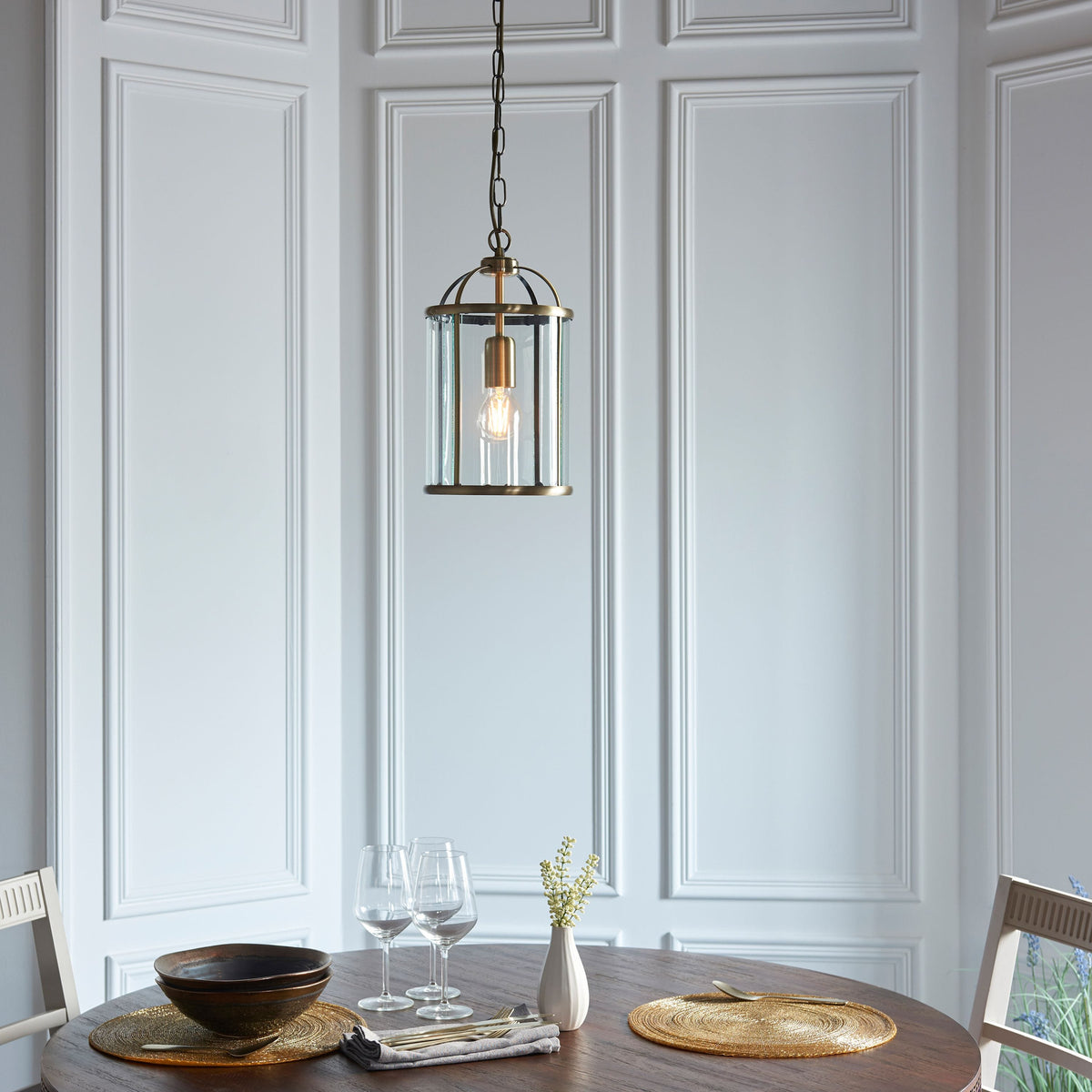 Cowslip Pendant Light Antique Brass.