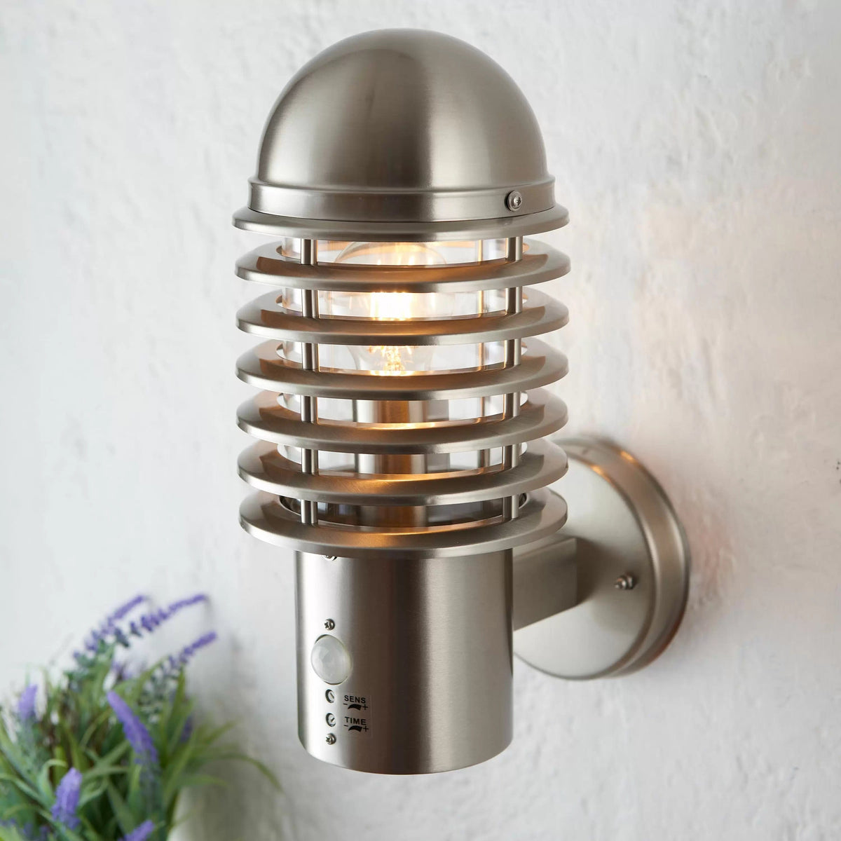 Crowlas PIR Wall Light Brushed Steel.