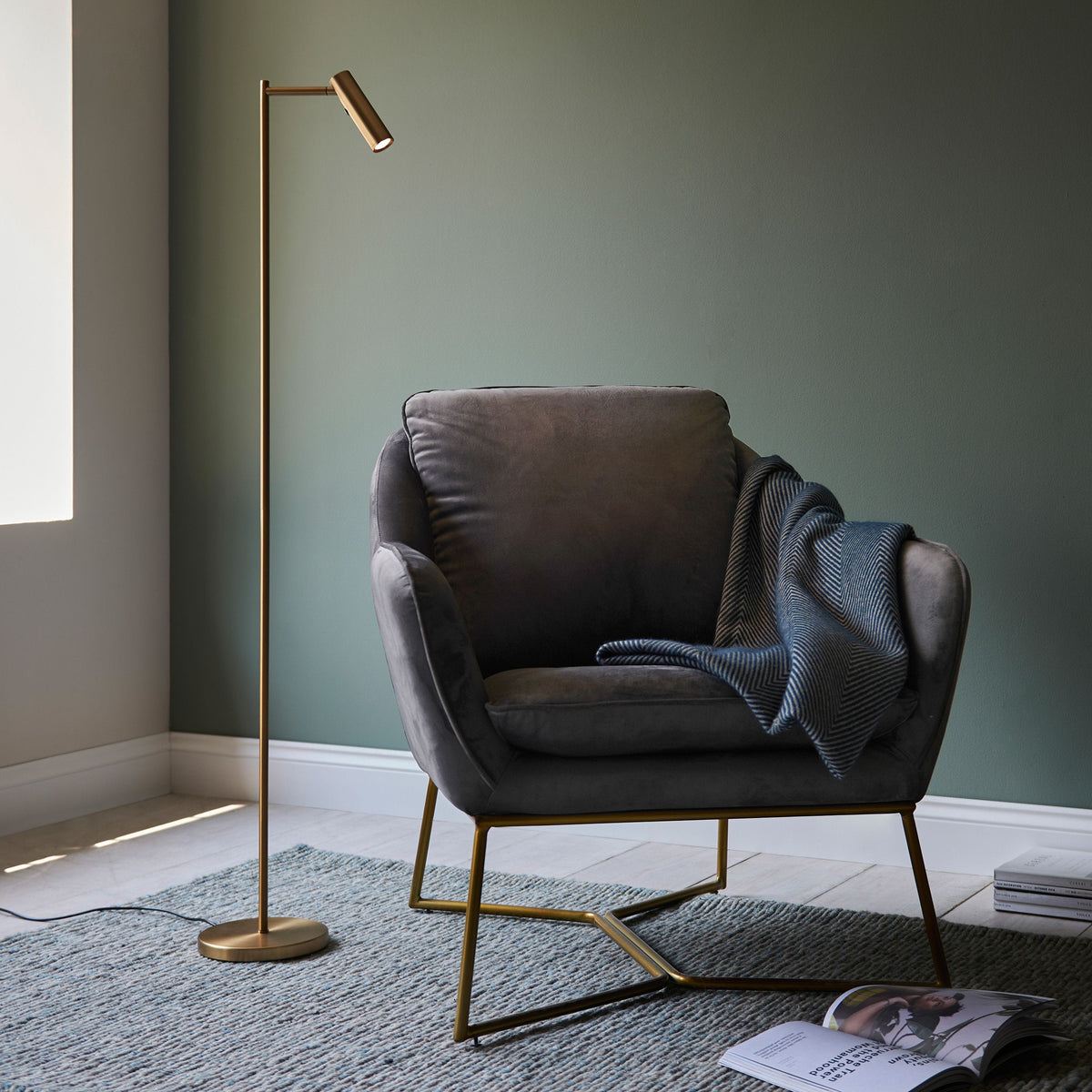 Dedicated Reader 1 Floor Lamp Satin Warm Brass.