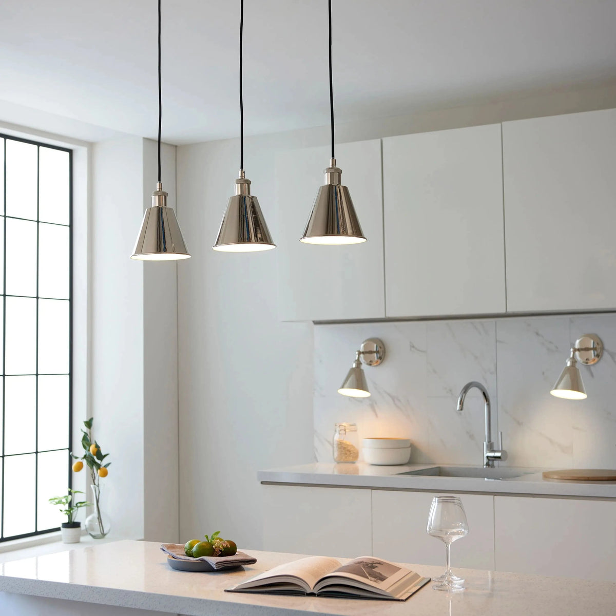 Halle 3 Linear Pendant Light Bright Nickel.