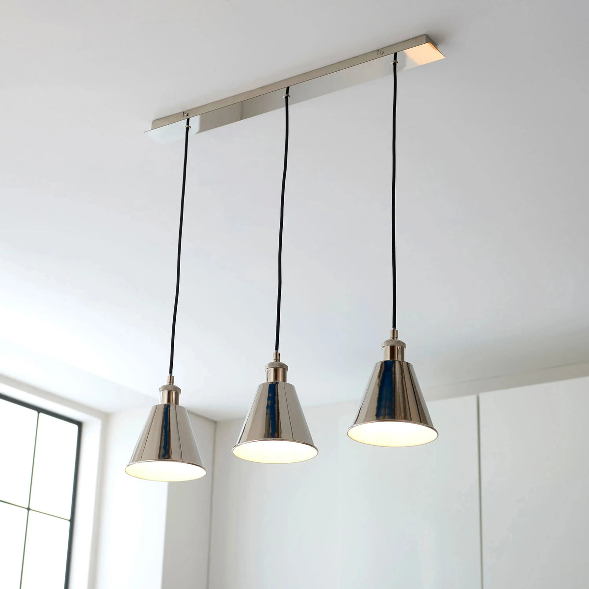 Halle 3 Linear Pendant Light Bright Nickel.