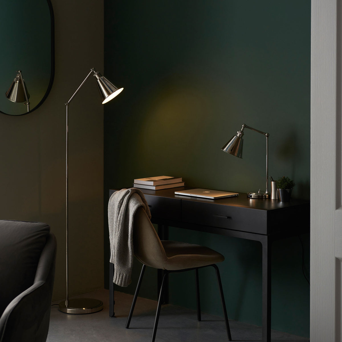 Halle Task Floor Lamp Bright Nickel.