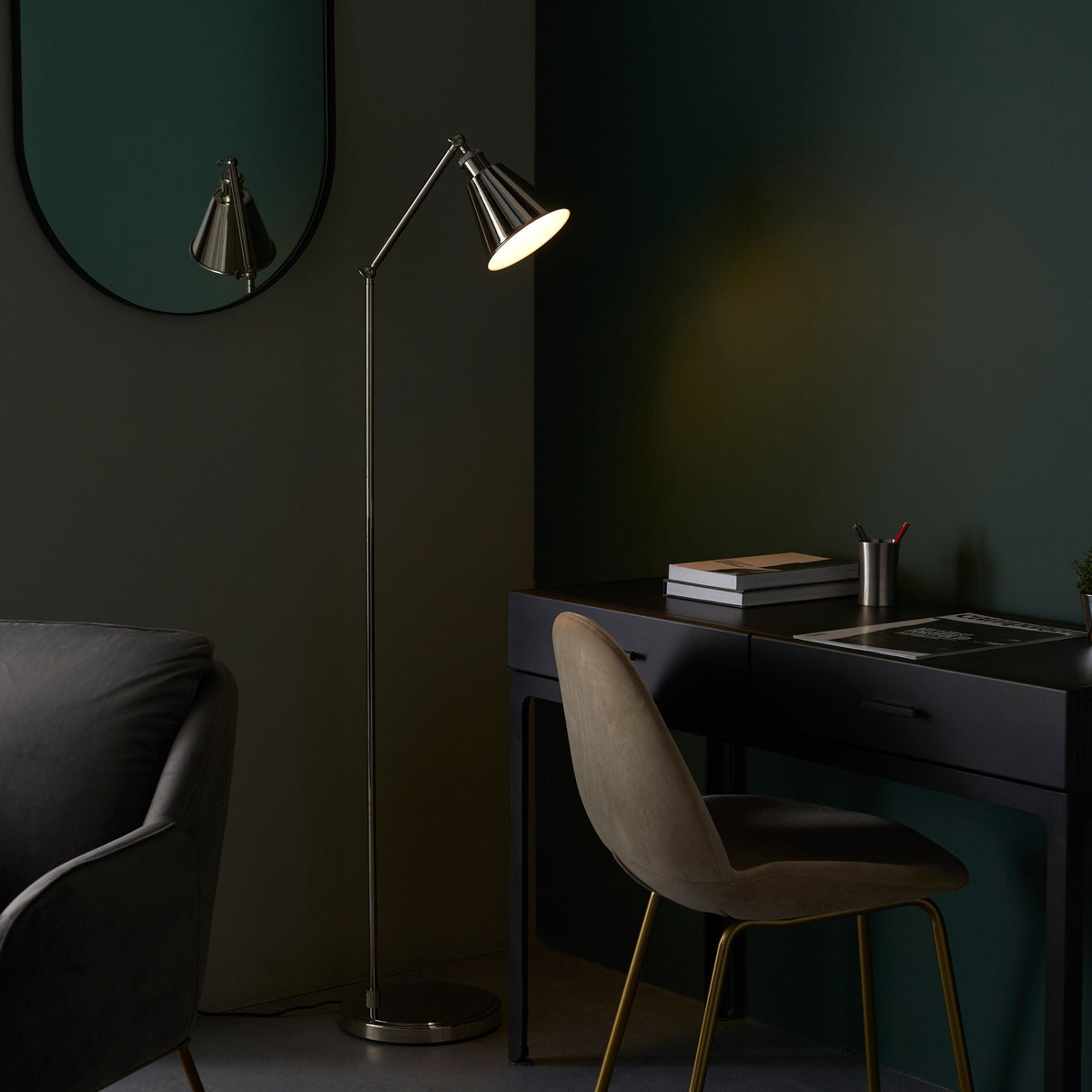 Halle Task Floor Lamp Bright Nickel.