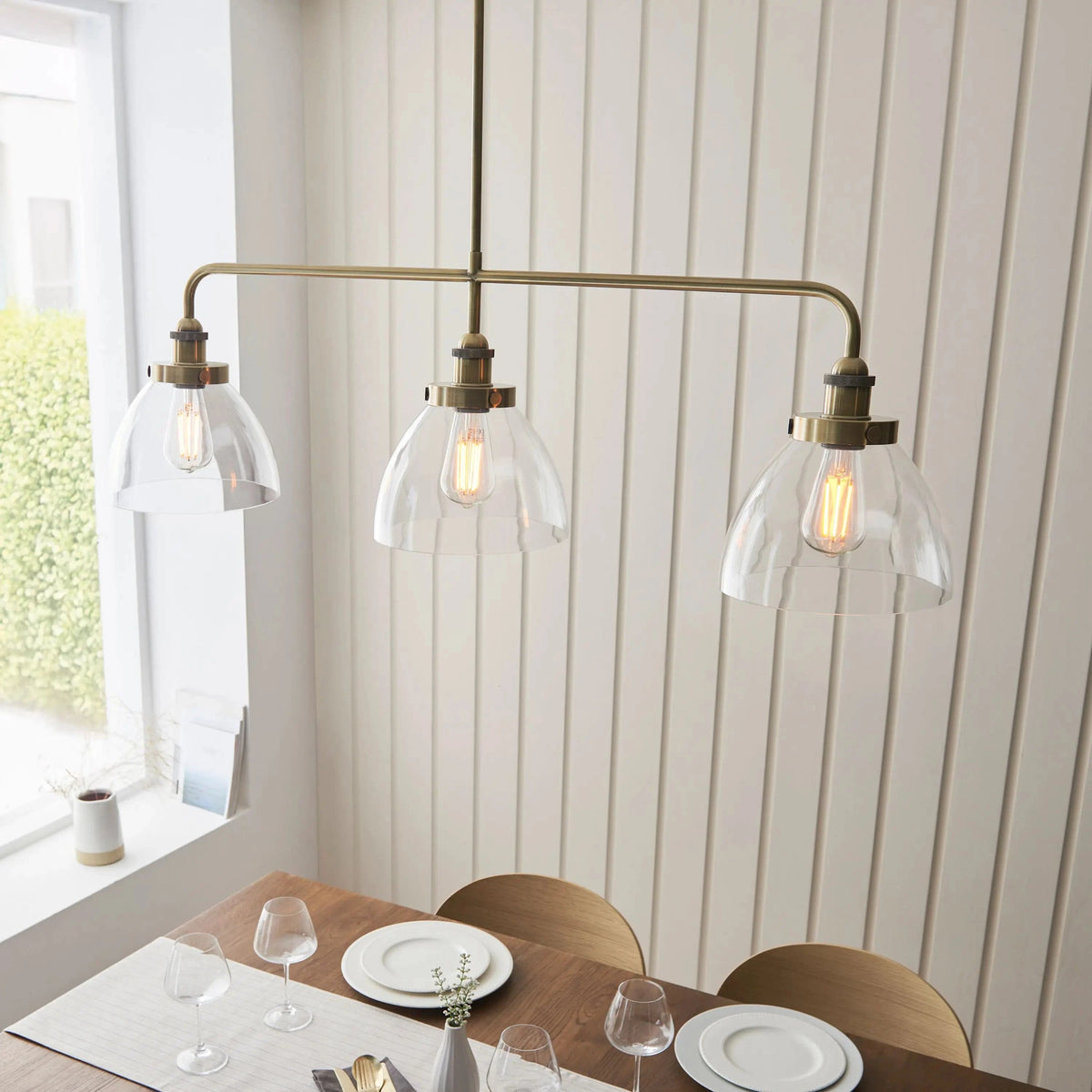 Handsom Linear 3 Pendant Light Antique Brass.