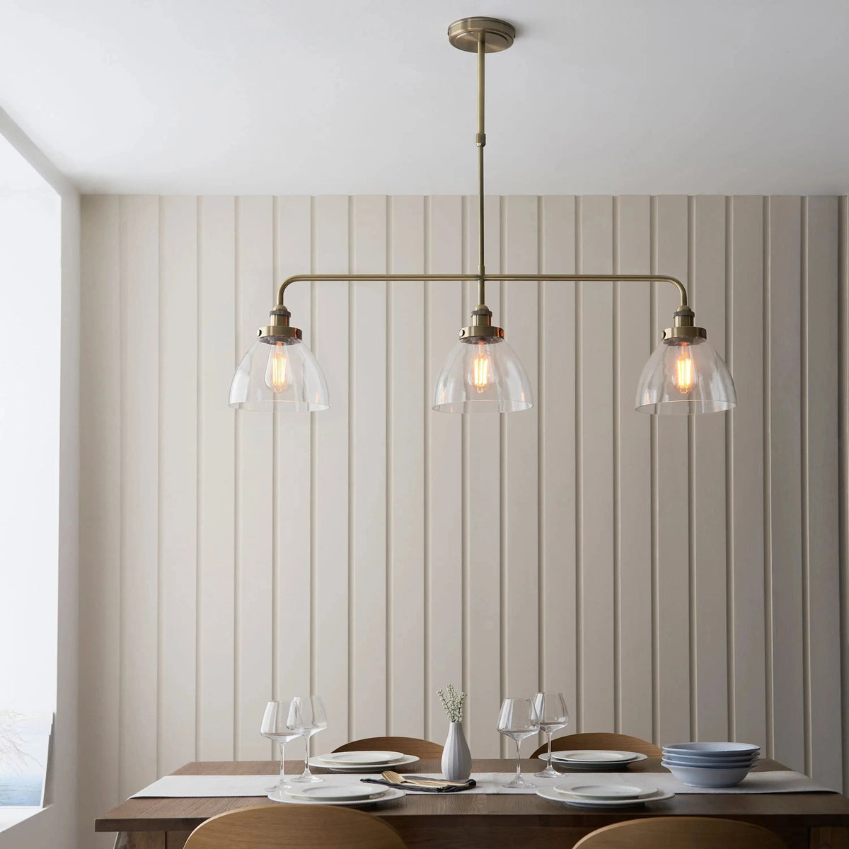 Handsom Linear 3 Pendant Light Antique Brass.