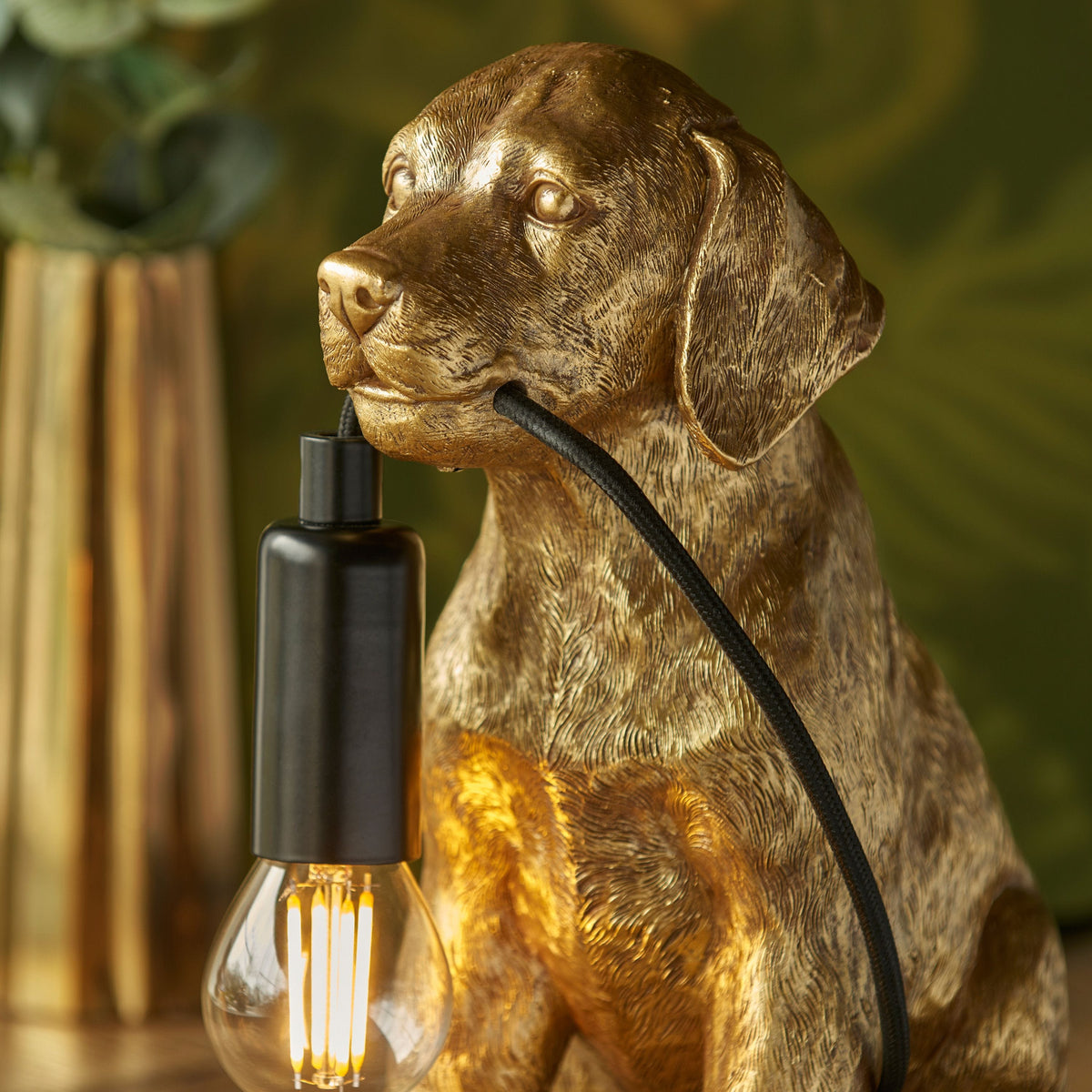 Labrador Puppy Table Lamp Vintage Gold.