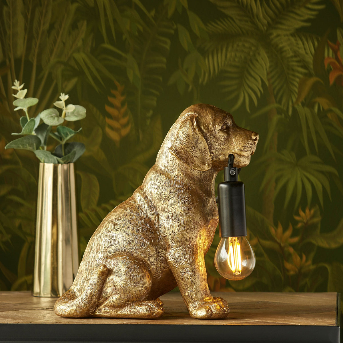 Labrador Puppy Table Lamp Vintage Gold.