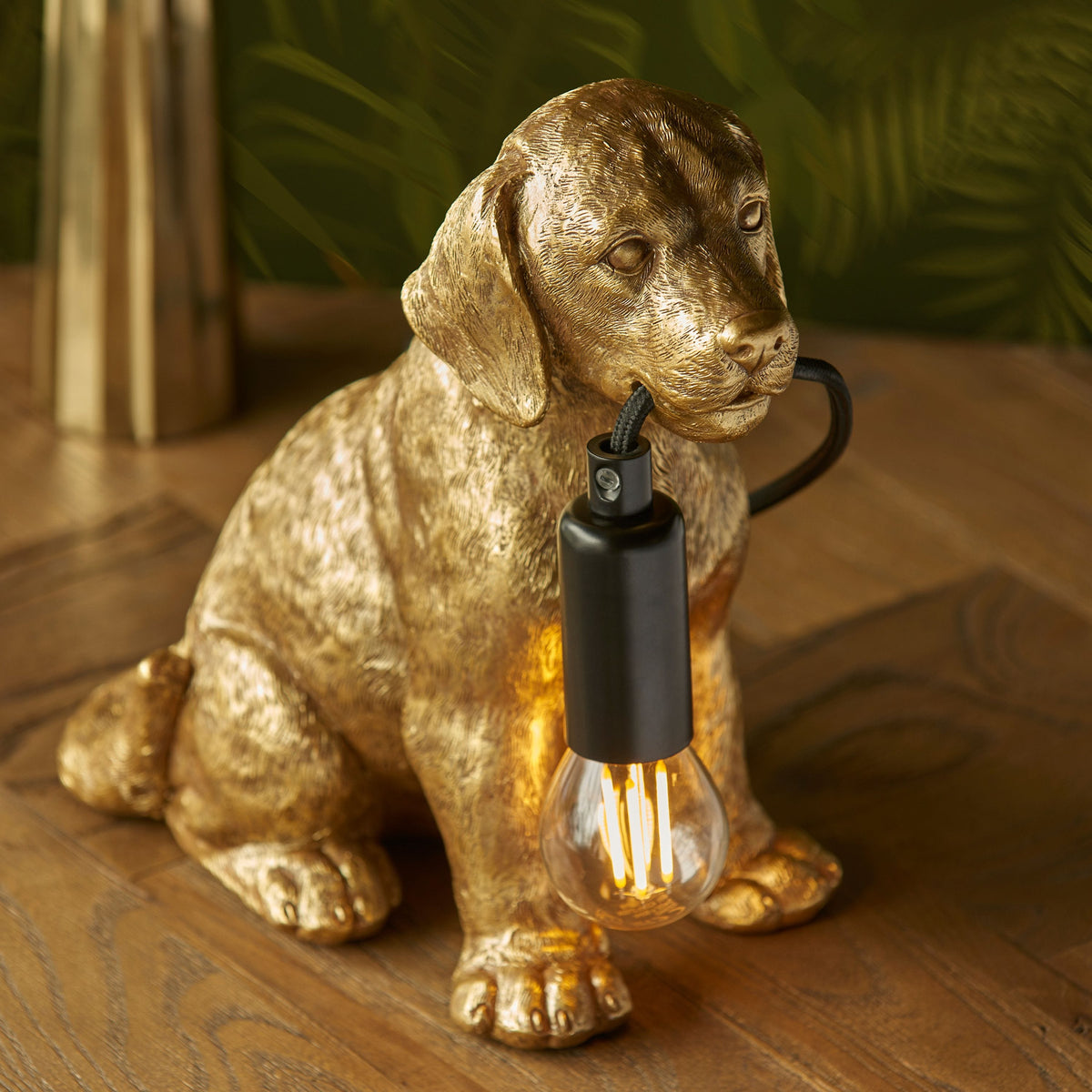 Labrador Puppy Table Lamp Vintage Gold.