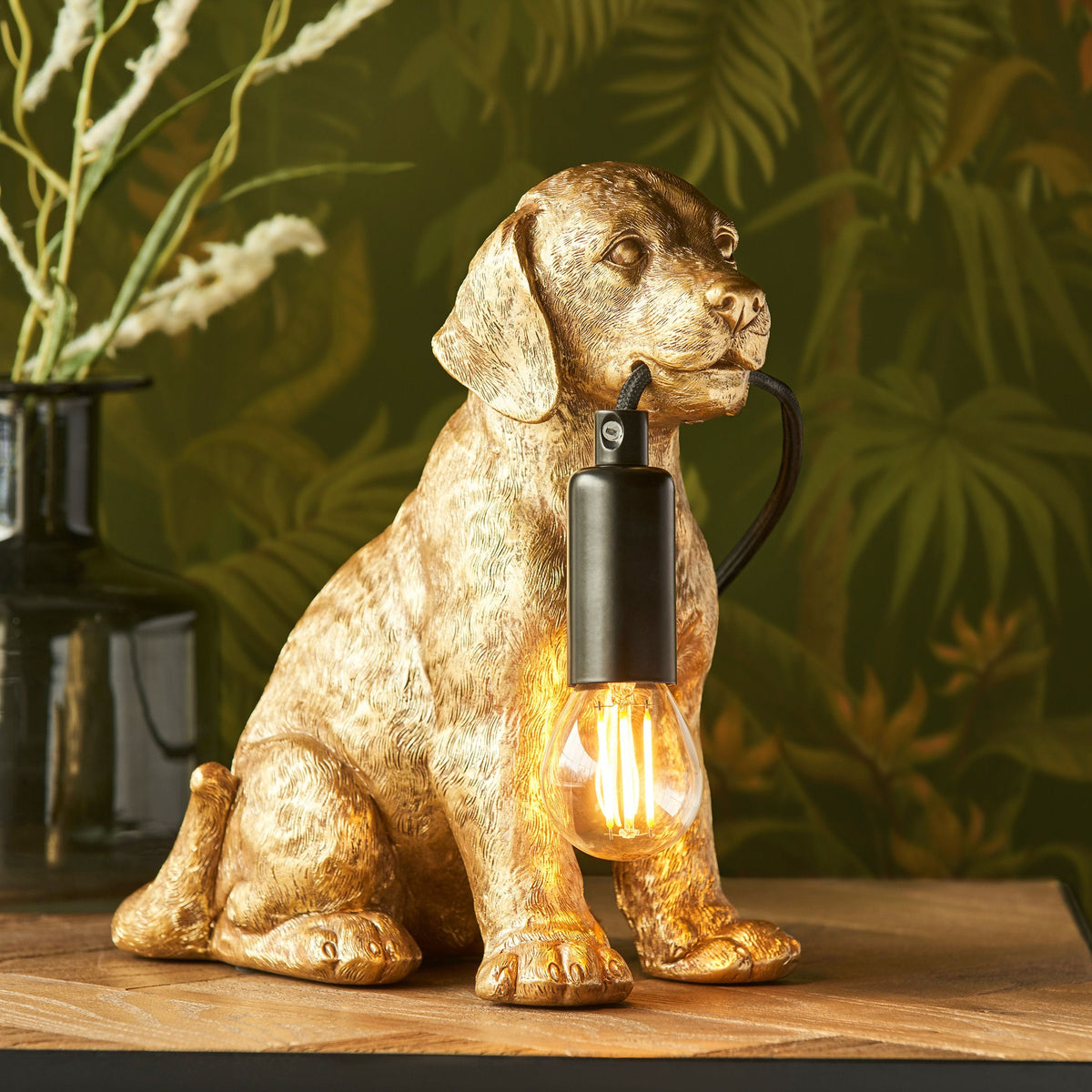 Labrador Puppy Table Lamp Vintage Gold.