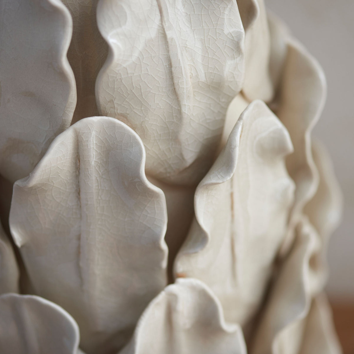 Layered Leaf Table Lamp Base Ivory Crackle Large.