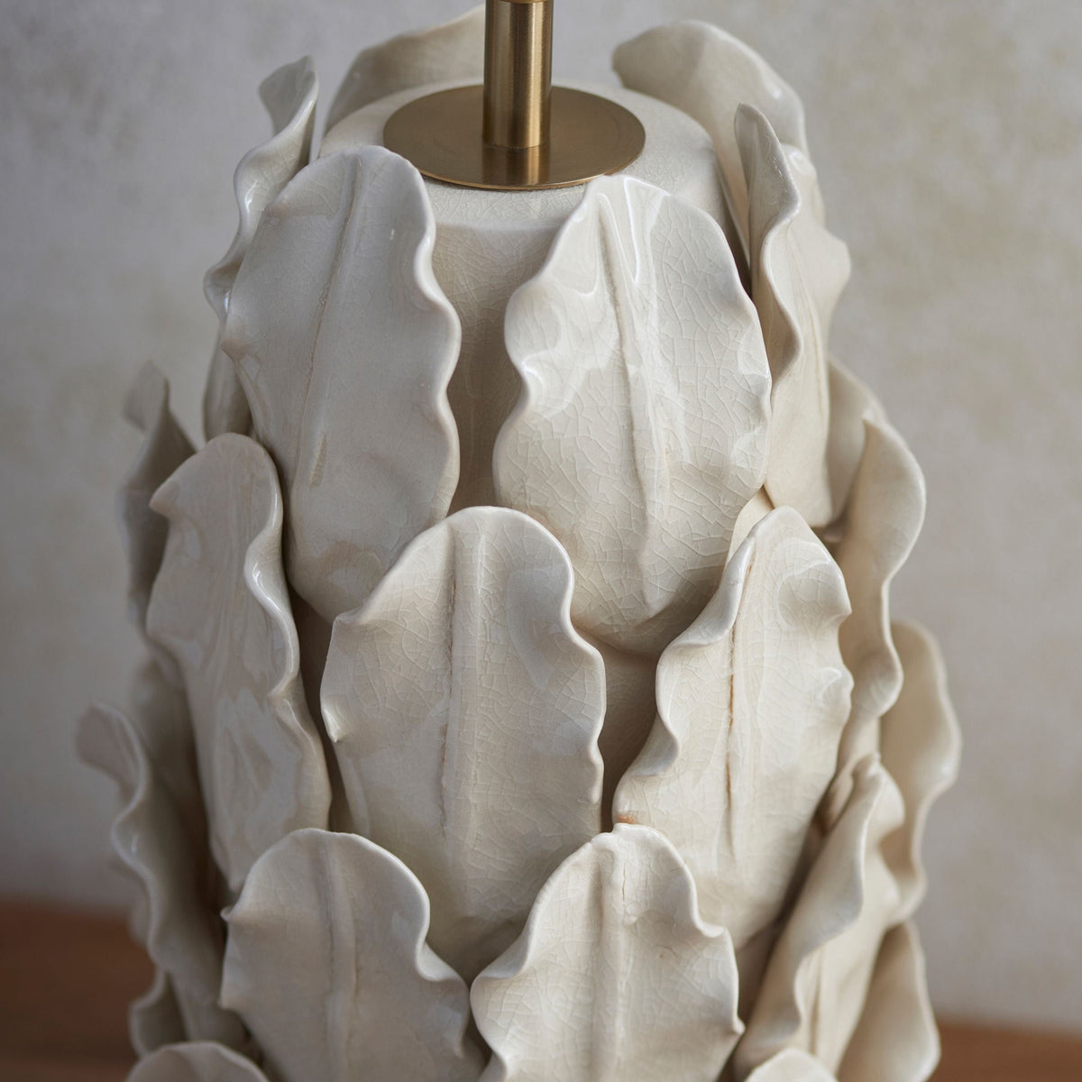 Layered Leaf Table Lamp Base Ivory Crackle Large.