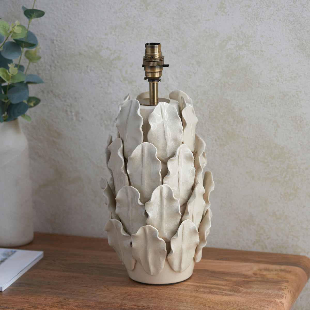 Layered Leaf Table Lamp Base Ivory Crackle Large.