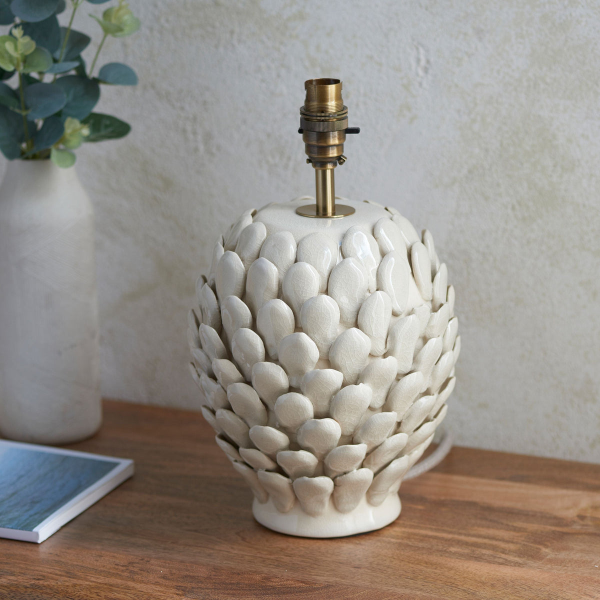 Layered Leaf Table Lamp Base Ivory Crackle Small.