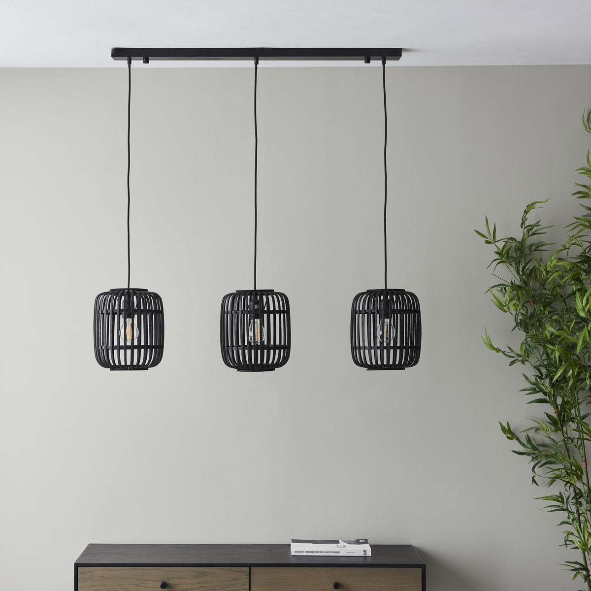 Mathias 3 Pendant Light Dark Bamboo.