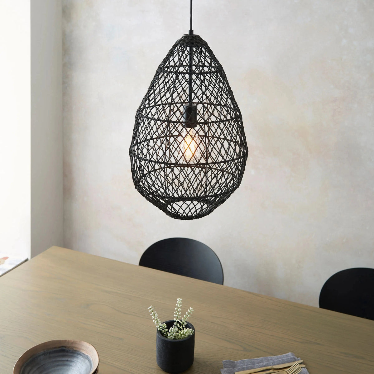 Pimva 1 Pendant Light Black Rattan.