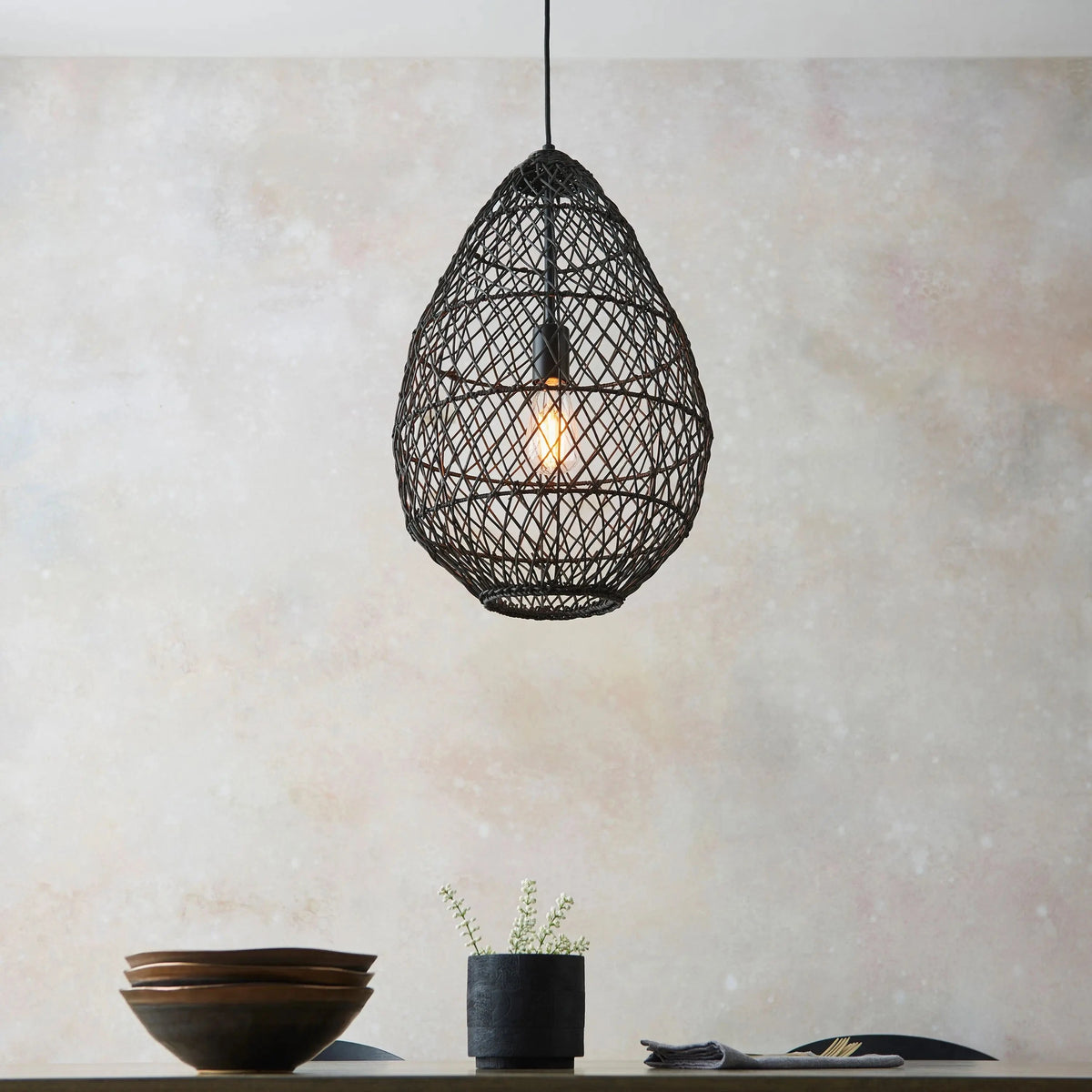 Pimva 1 Pendant Light Black Rattan.