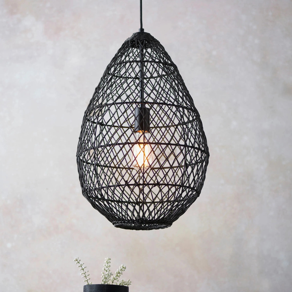 Pimva 1 Pendant Light Black Rattan.