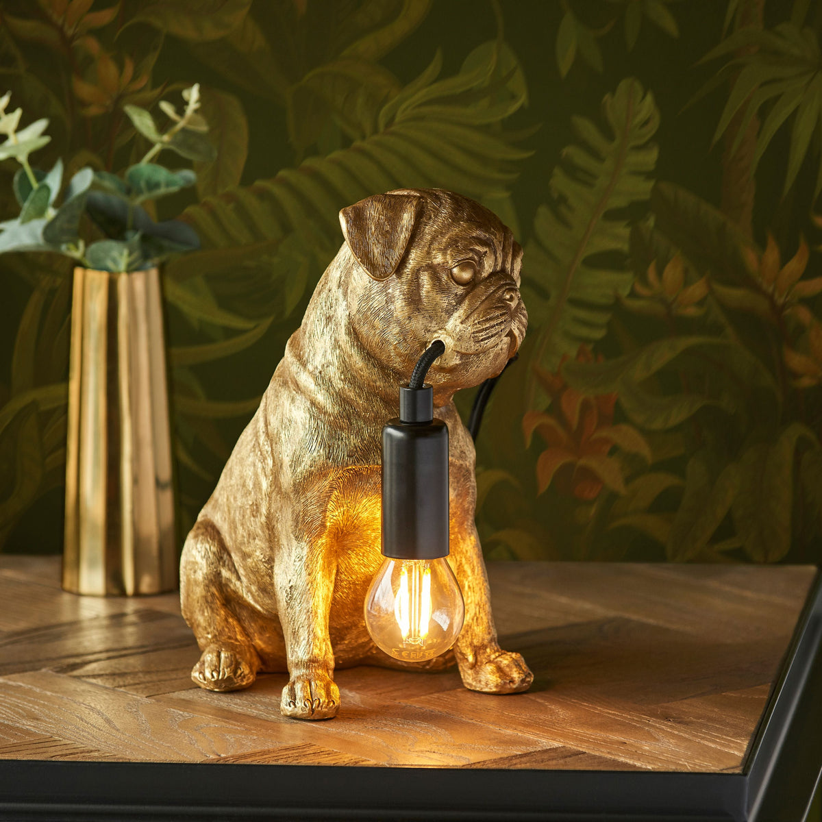 Bodhi Lighting Pug Puppy Table Lamp Vintage Gold House of Isabella UK