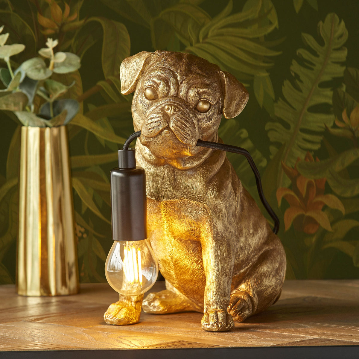 Bodhi Lighting Pug Puppy Table Lamp Vintage Gold House of Isabella UK