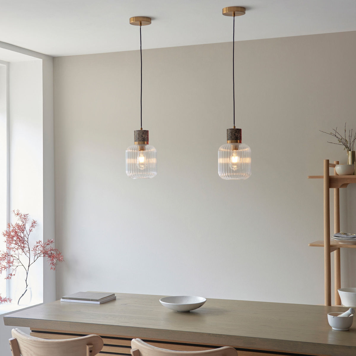 Bodhi Lighting Travi Ribbed 1 Pendant Light Brown Emperador Mrble House of Isabella UK