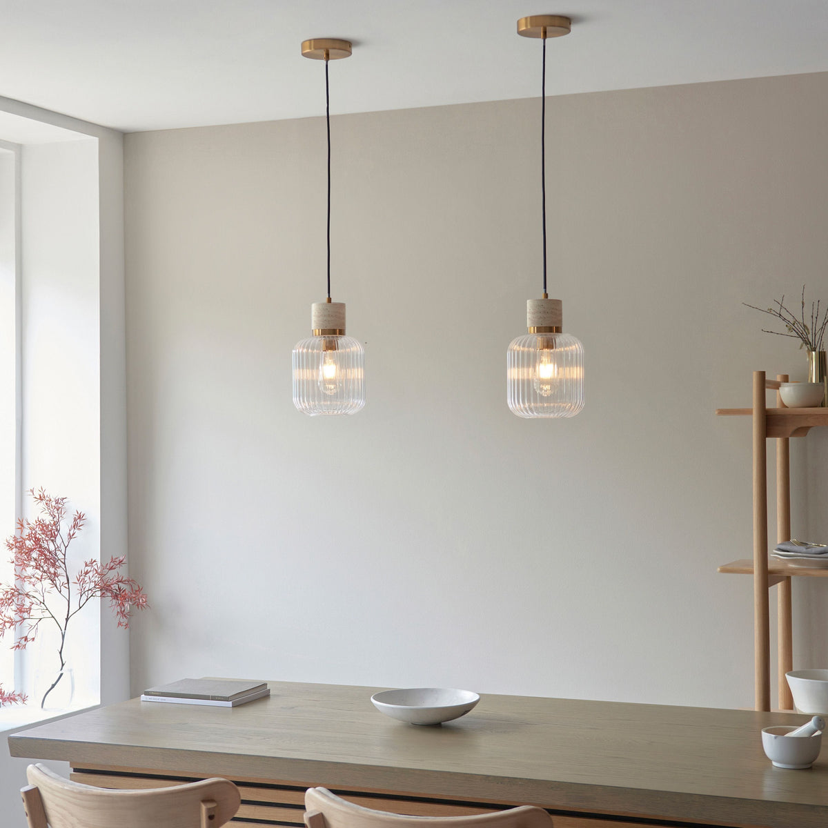 Bodhi Lighting Travi Ribbed 1 Pendant Light Natural Travertine House of Isabella UK