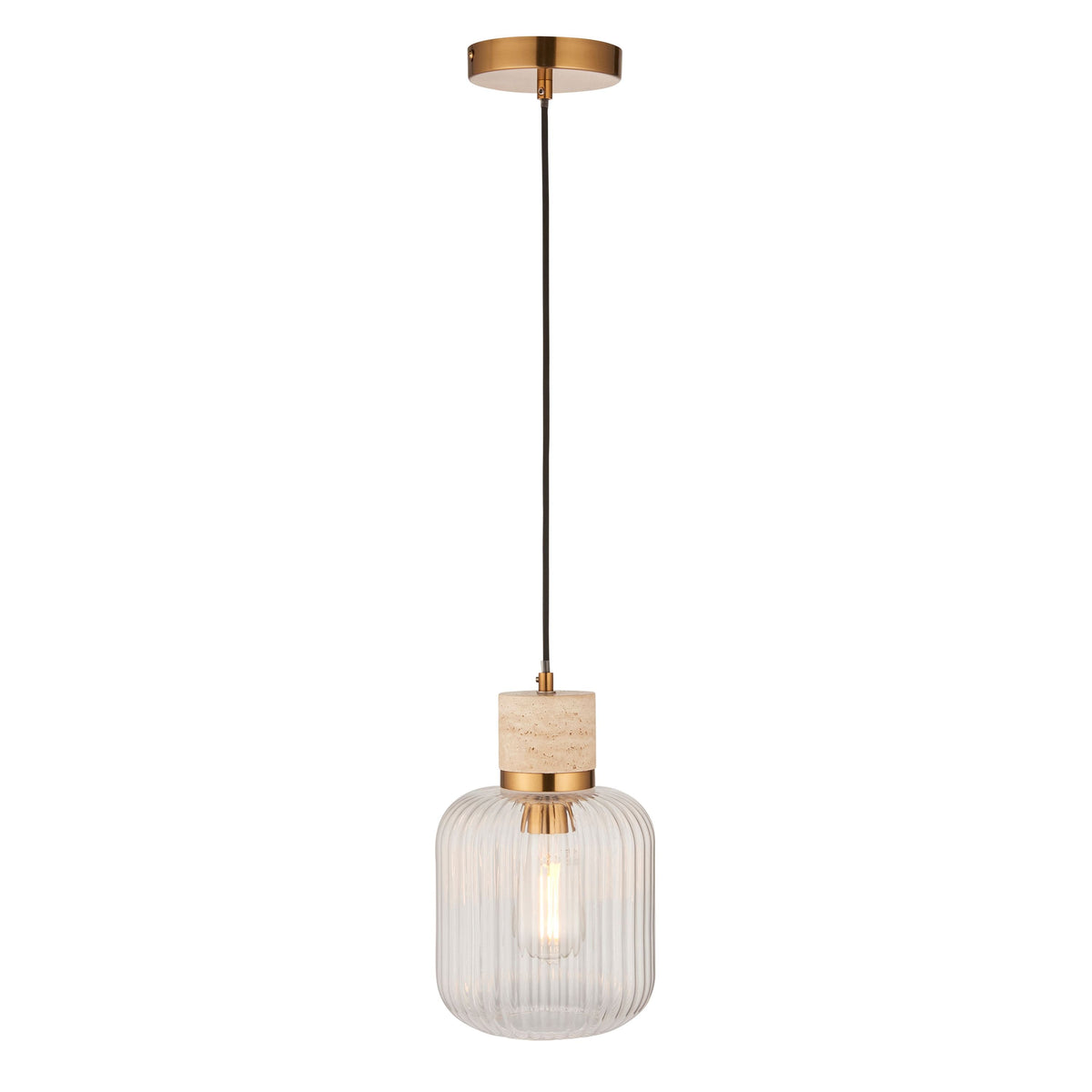 Bodhi Lighting Travi Ribbed 1 Pendant Light Natural Travertine House of Isabella UK