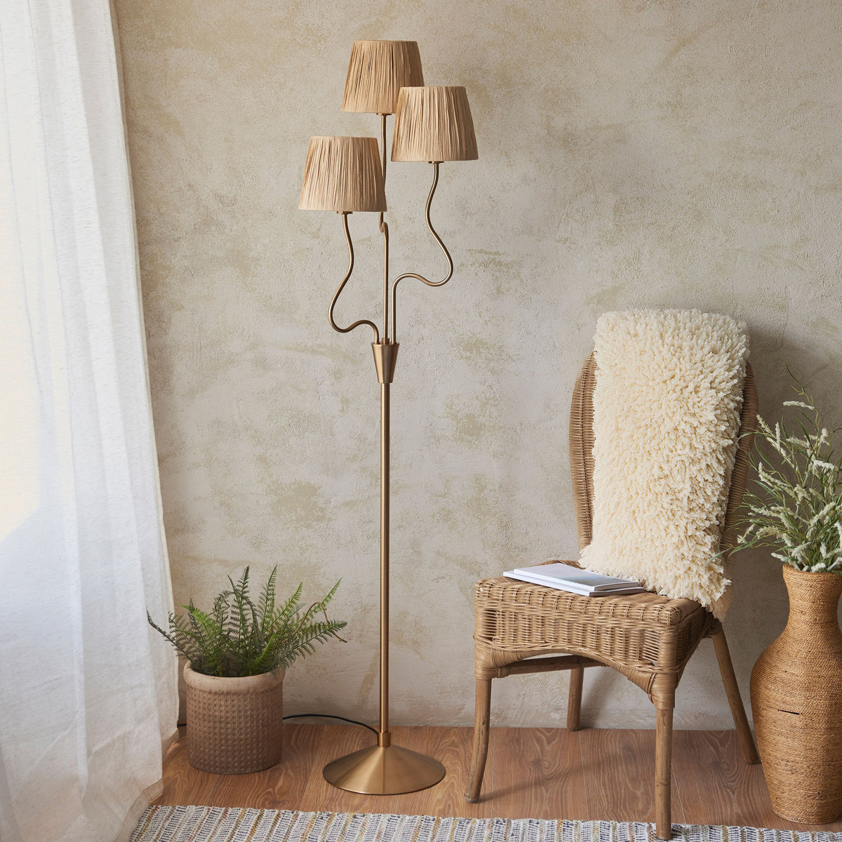 Bodhi Lighting Wrigley 3 Floor Lamp Brushed Aged Brass House of Isabella UK