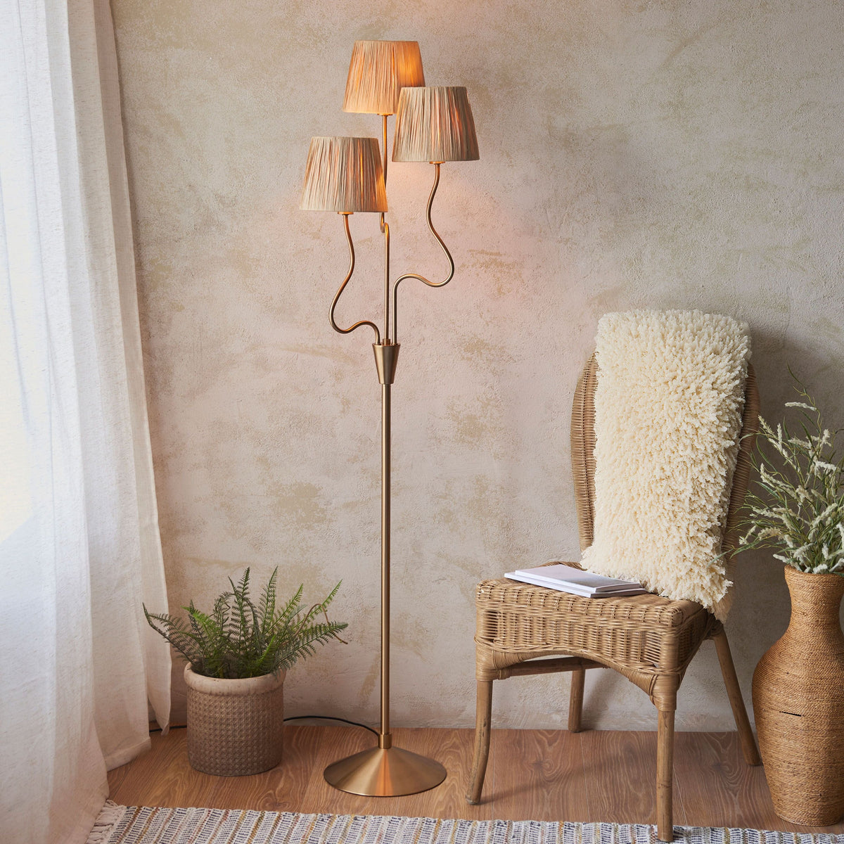 Bodhi Lighting Wrigley 3 Floor Lamp Brushed Aged Brass House of Isabella UK