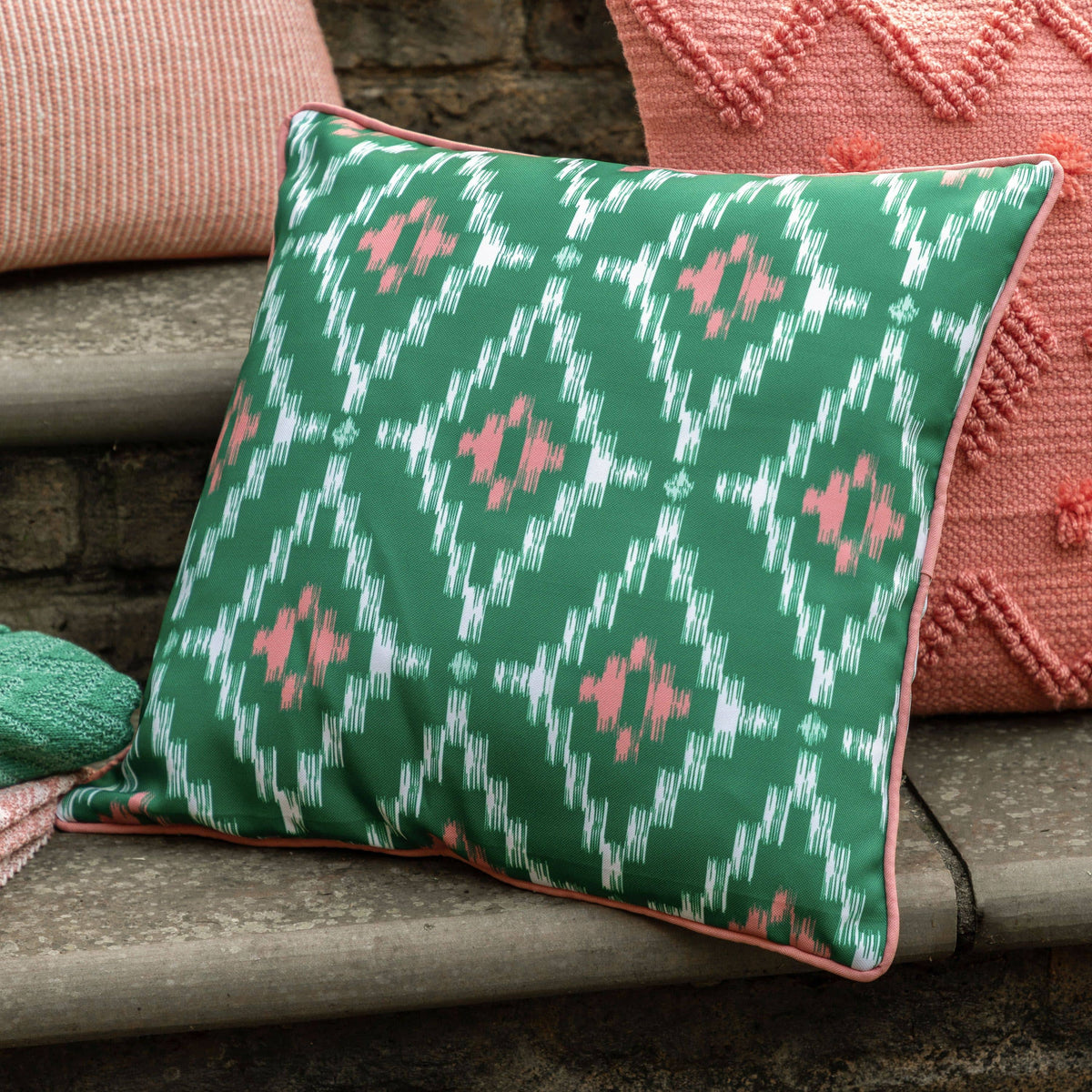 Bodhi Living Aroha Geo Printed Cushion Green House of Isabella UK