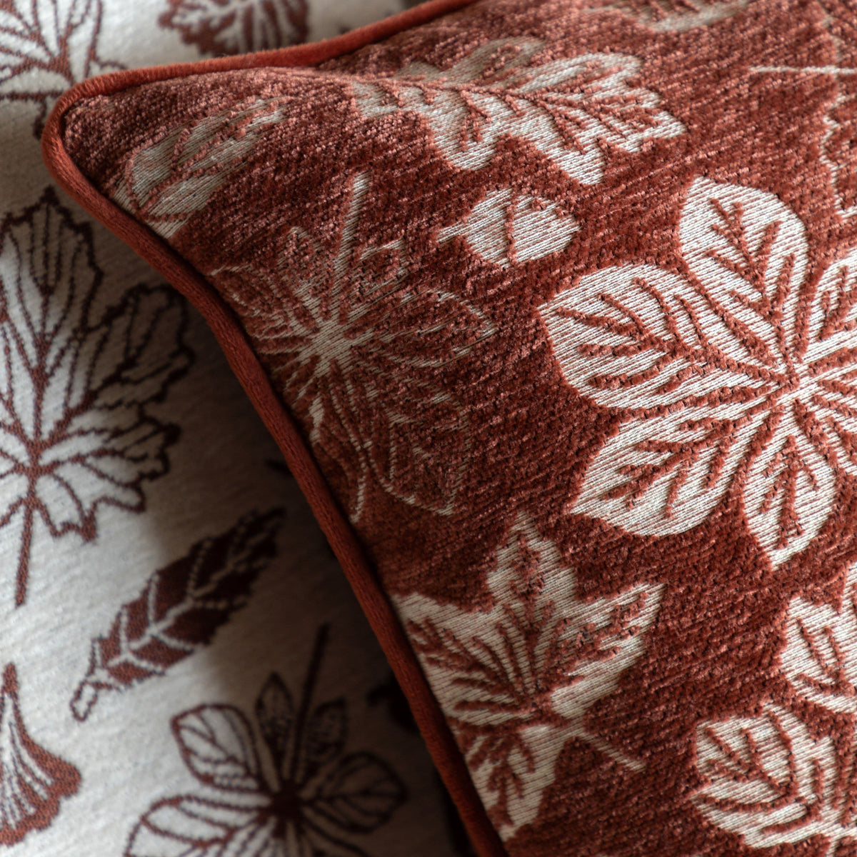 Bodhi Living Autumn Leaf Chenille Cushion Rust House of Isabella UK