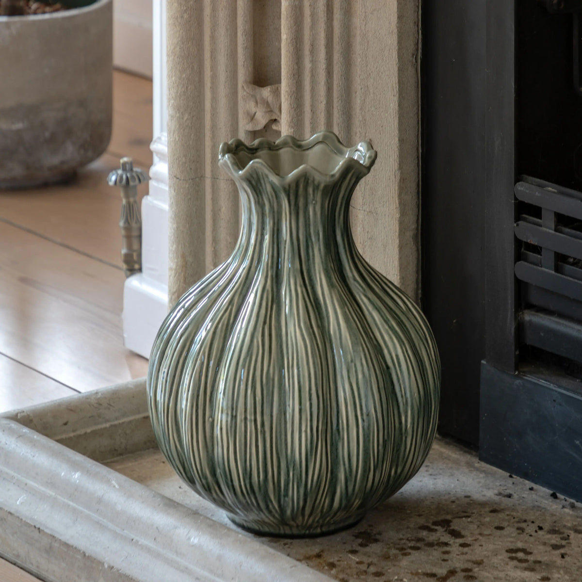 Bodhi Living Aven Glazed Vase Fennel Green House of Isabella UK