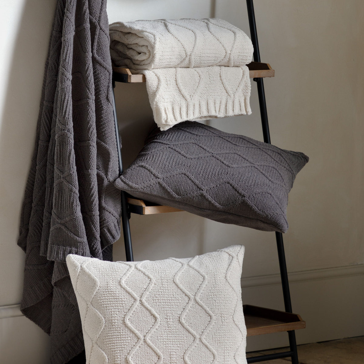 Bodhi Living Chenille Cable Cushion Grey House of Isabella UK